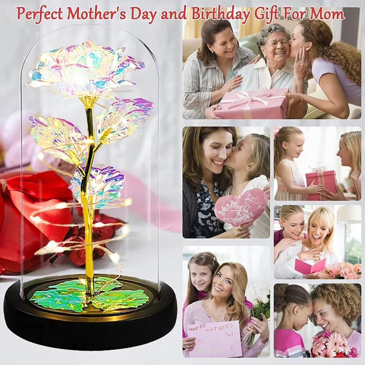 Preserved Eternal Rose In Glass Galaxy Flower Dome LED Light Holiday Gifts